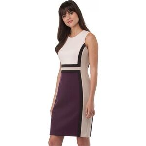 Calvin Klein sheath Ponte knit colorblock midi dress purple pink women’s 4